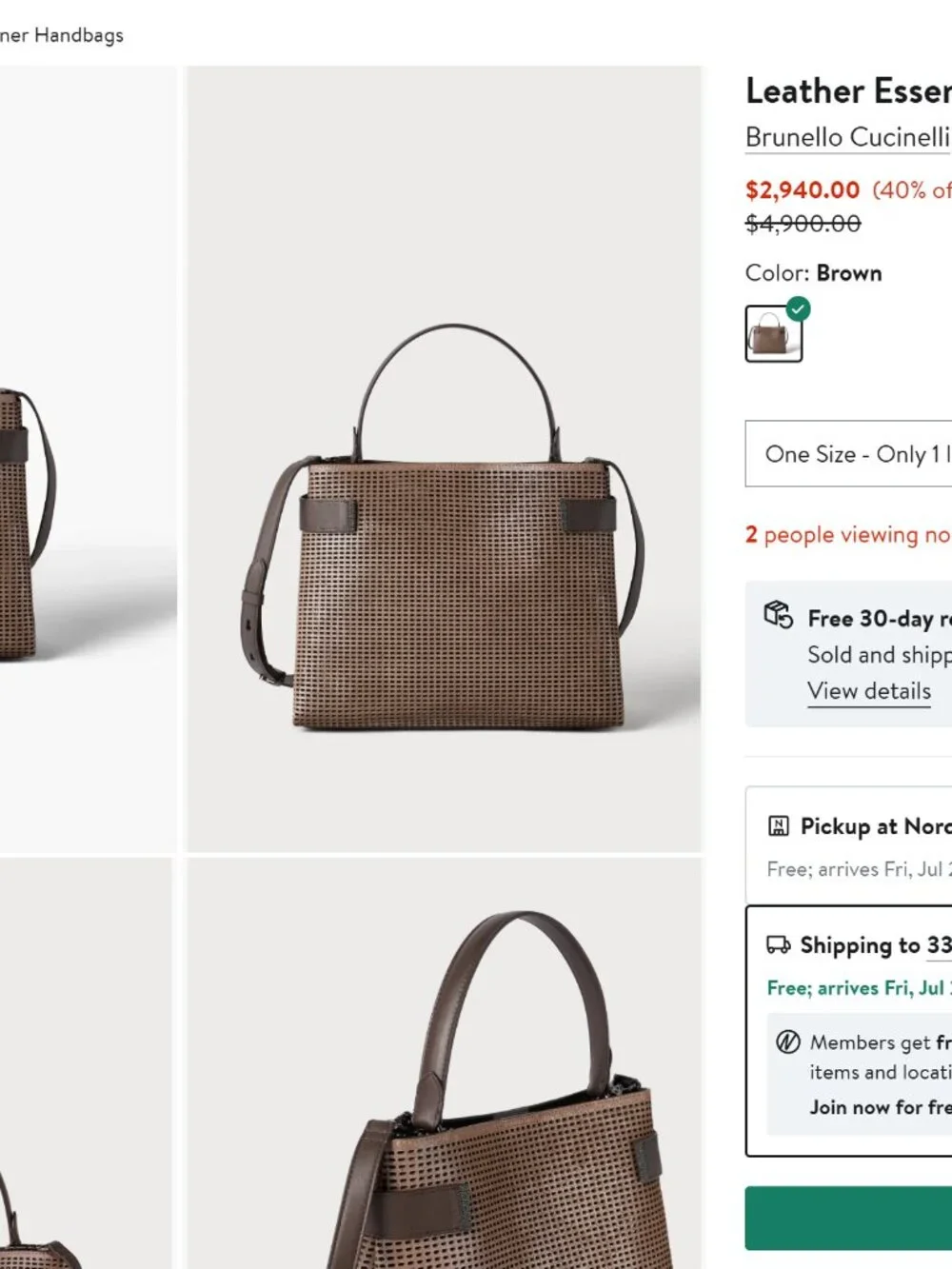 Brunello Cucinelli Essence Bag Brown Metallic Top Handle Monili Crossbody New
